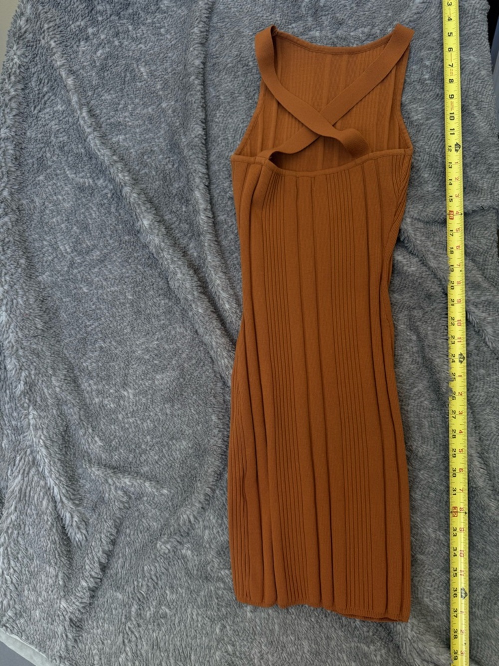 Festival Fit Ribbed Knit Cross-Back Midi Dress in rust/brown